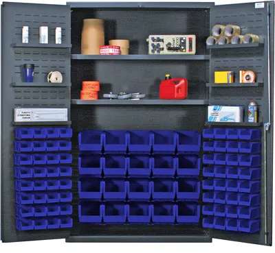 Quantum QSC-4804BL Heavy-Duty 48" Bin Cabinet, 48"W x 24"D x 78"H, 400 lb capacity, Gray