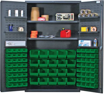 Quantum QSC-4804GN Heavy-Duty 48" Bin Cabinet, 48"W x 24"D x 78"H, 400 lb capacity, Gray