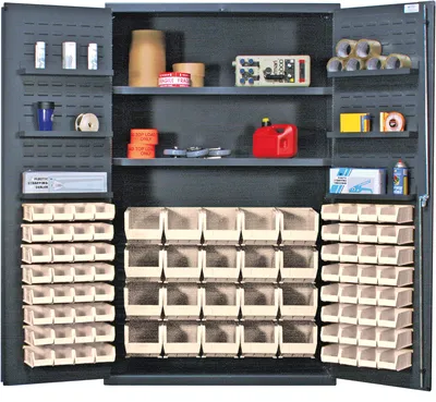 Quantum QSC-4804CL Heavy-Duty 48" Bin Cabinet, 48"W x 24"D x 78"H, 400 lb capacity, Gray