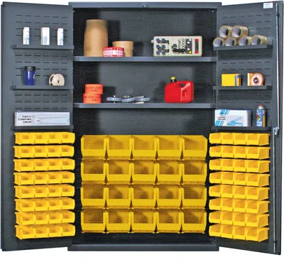 Quantum QSC-4804YL Heavy-Duty 48" Bin Cabinet, 48"W x 24"D x 78"H, 400 lb capacity, Gray