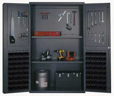 Quantum QSC-4805BK Heavy-Duty 48" Bin Cabinet, 48"W x 24"D x 78"H, 400 lb capacity, Gray