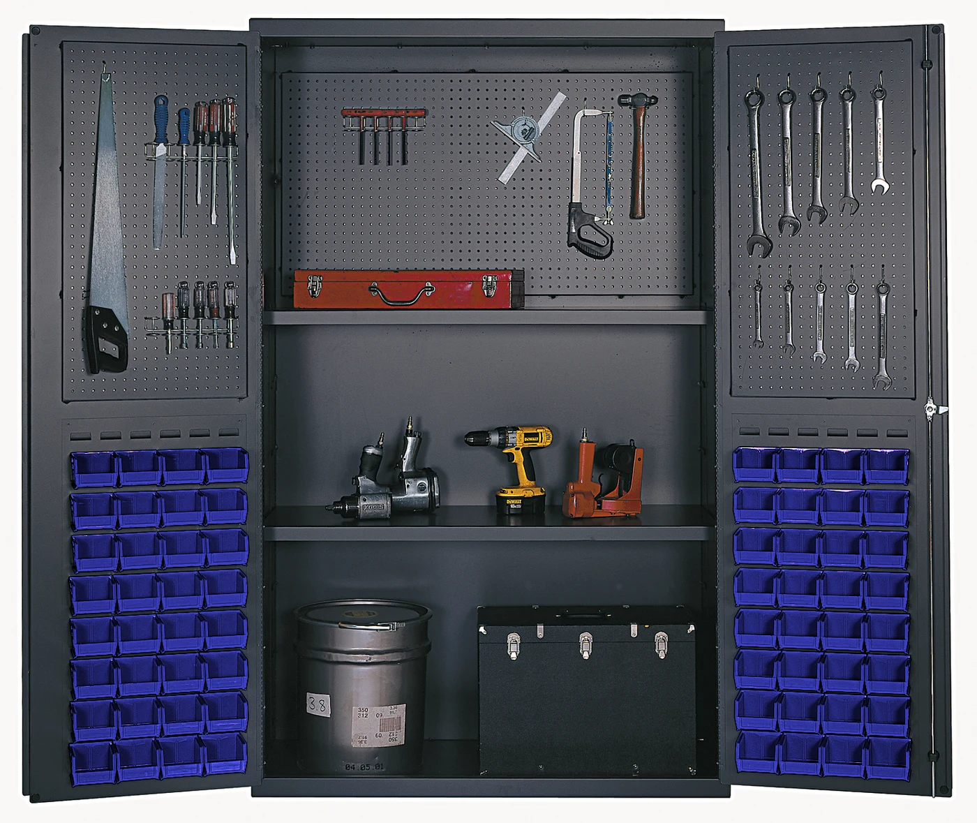 Quantum QSC-4805BL Heavy-Duty 48" Bin Cabinet, 48"W x 24"D x 78"H, 400 lb capacity, Gray