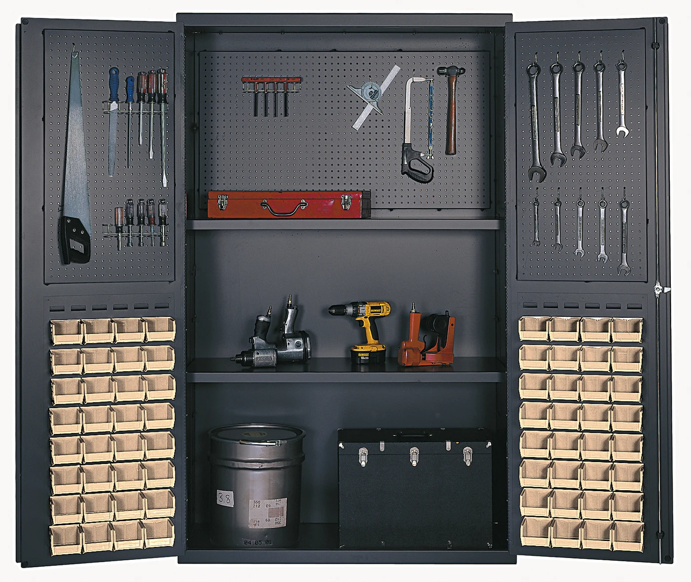 Quantum QSC-4805IV Heavy-Duty 48" Bin Cabinet, 48"W x 24"D x 78"H, 400 lb capacity, Gray