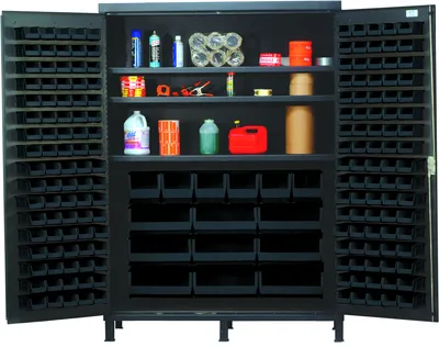 Quantum QSC-60SBK Heavy-Duty 60" Bin Cabinet, 60"W x 24"D x 84"H, 500 lb capacity, Gray