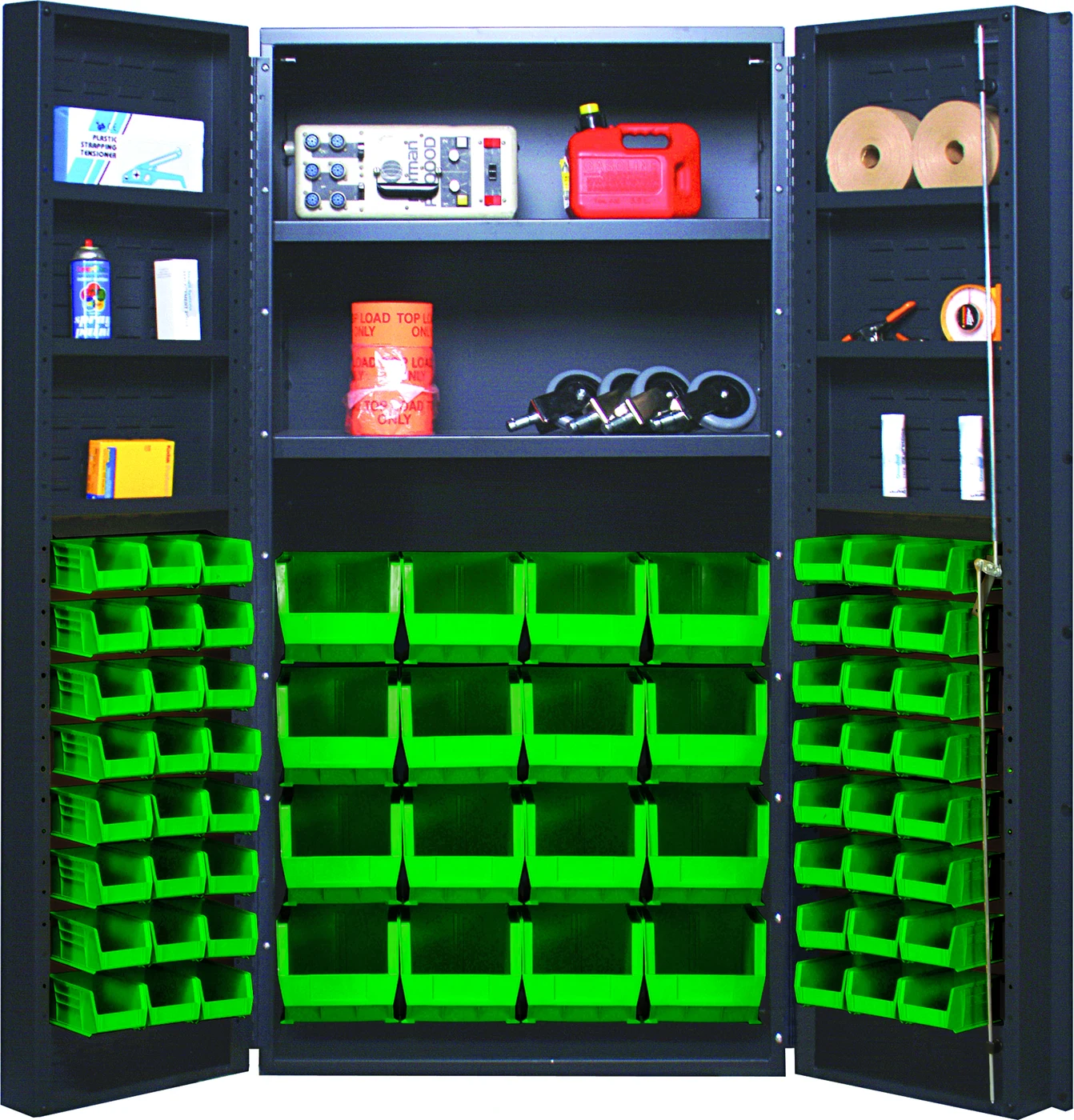 Quantum QSC-32-2S-6DSGN Heavy-Duty 36" Bin Cabinet, 36"W x 24"D x 72"H, 800 lb capacity, Gray