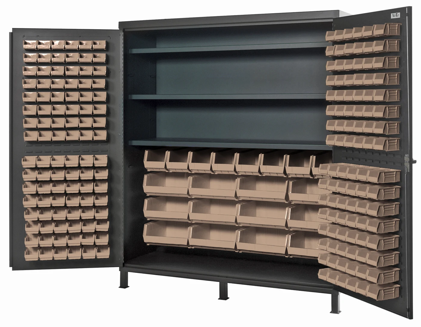 Quantum QSC-72S-84CL Heavy-Duty 72" Bin Cabinet, 72"W x 24"D x 84"H, 500 lb capacity, Gray