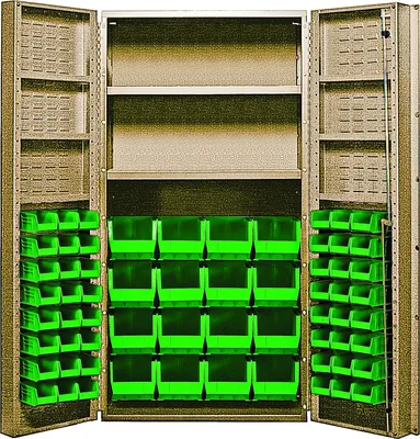Quantum QSC-BG-32-2S-6DSGN Heavy-Duty 36" Bin Cabinet, 36"W x 24"D x 72"H, 800 lb capacity, Beige