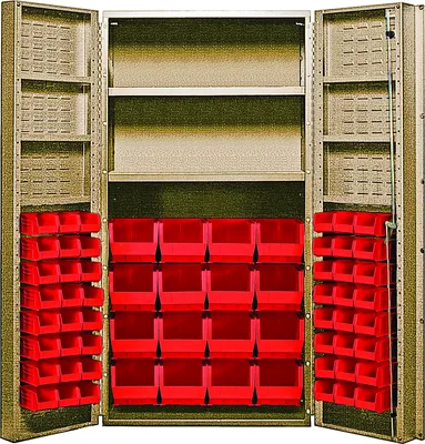 Quantum QSC-BG-32-2S-6DSRD Heavy-Duty 36" Bin Cabinet, 36"W x 24"D x 72"H, 800 lb capacity, Beige