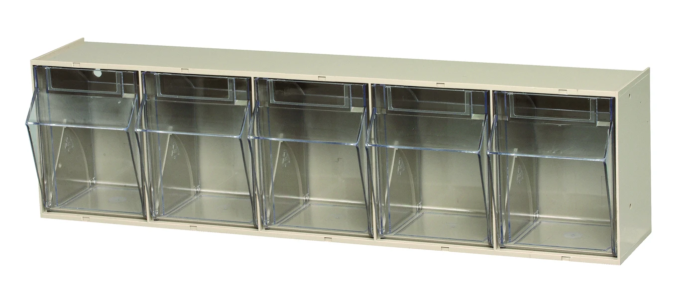 Quantum QTB305IV Tip Out Bin, 23-5/8"W x 5-1/4"D x 6-1/2"H, Ivory/Crystal