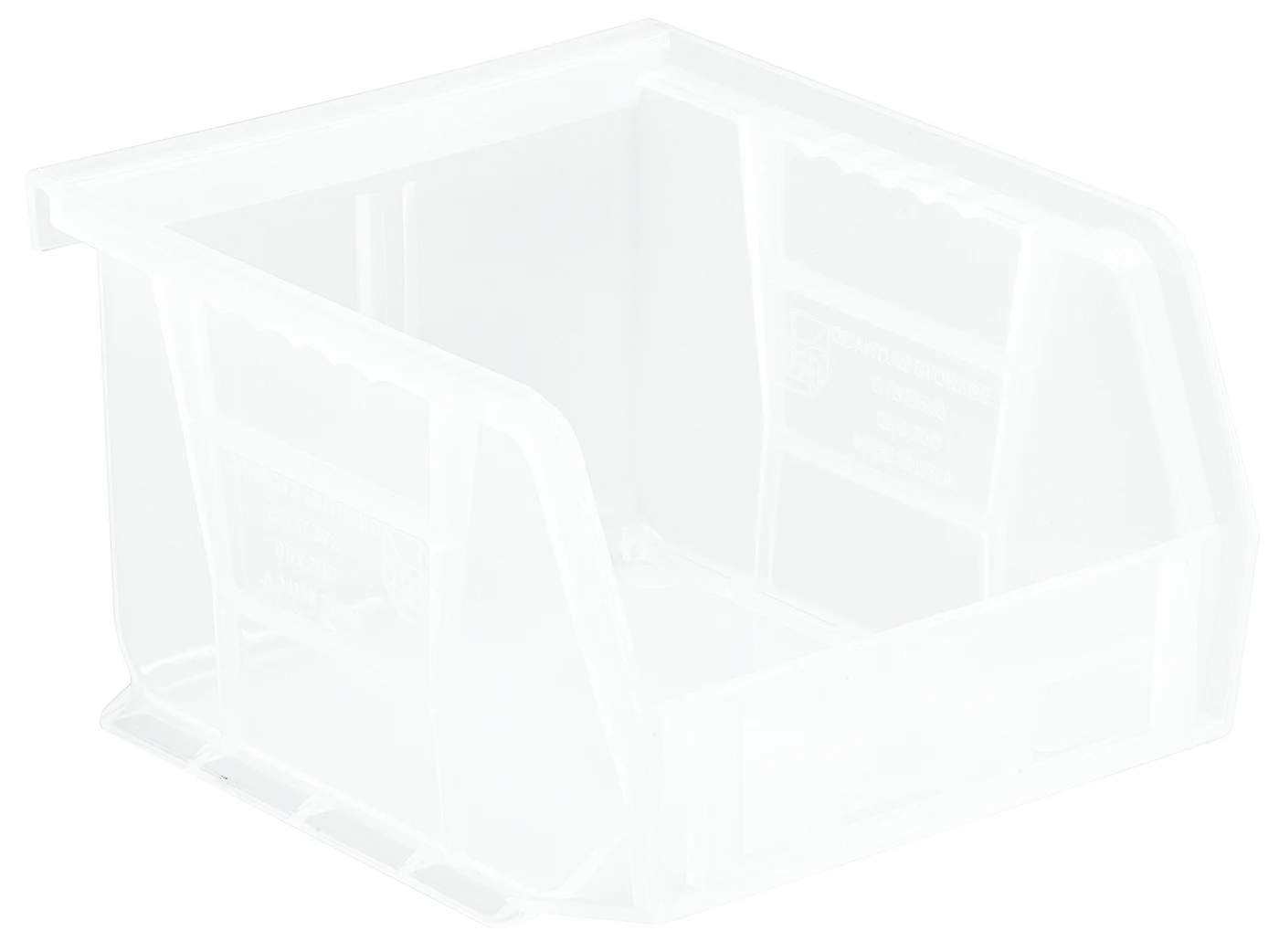 Quantum QUS210CLCS Stack & Hang Bin, 4-1/8"W x 5-3/8"D x 3"H, 15 lb capacity, Clear, Case of 24