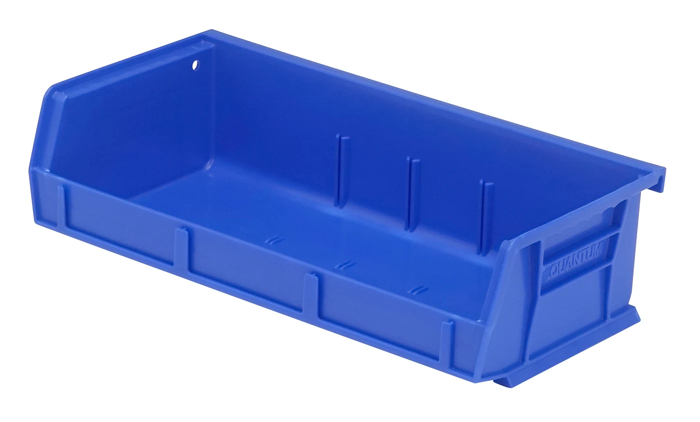 Quantum QUS232BLCS Stack & Hang Bin, 11"W x 5-3/8"D x 3"H, 35 lb capacity, Blue, Case of 8
