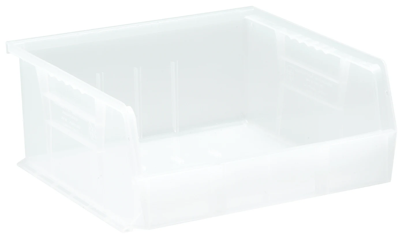 Quantum QUS235CLCS Stack & Hang Bin, 11"W x 10-7/8"D x 5"H, 55 lb capacity, Clear, Case of 6