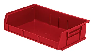 Quantum QUS236RDCS Stack & Hang Bin, 11"W x 7-3/8"D x 3"H, 35 lb capacity, Red, Case of 8