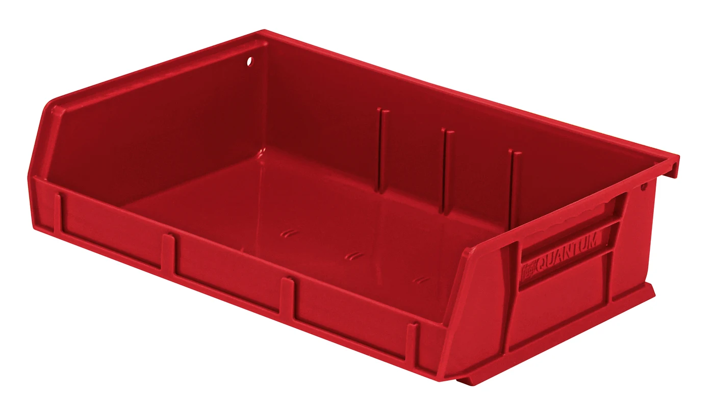 Quantum QUS236RDCS Stack & Hang Bin, 11"W x 7-3/8"D x 3"H, 35 lb capacity, Red, Case of 8