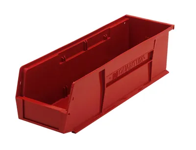 Quantum QUS238RDCS Stack & Hang Bin, 5-1/2"W x 18"D x 5"H, 45 lb capacity, Red, Case of 12