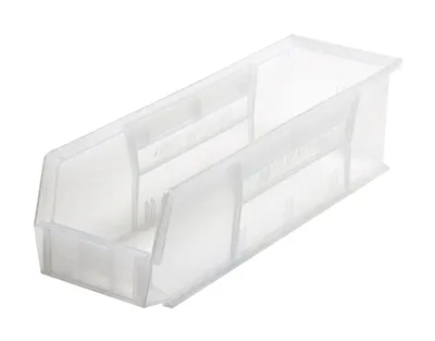 Quantum QUS238CLCS Stack & Hang Bin, 5-1/2"W x 18"D x 5"H, 45 lb capacity, Clear, Case of 12
