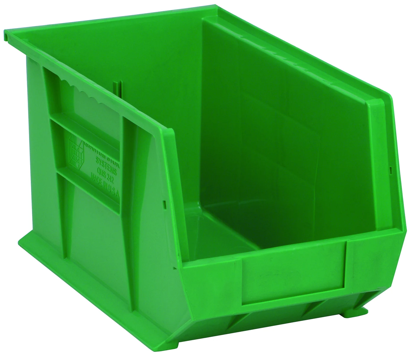 Quantum QUS242GNCS Stack & Hang Bin, 8-1/4"W x 13-5/8"D x 8"H, 65 lb capacity, Green, Case of 12