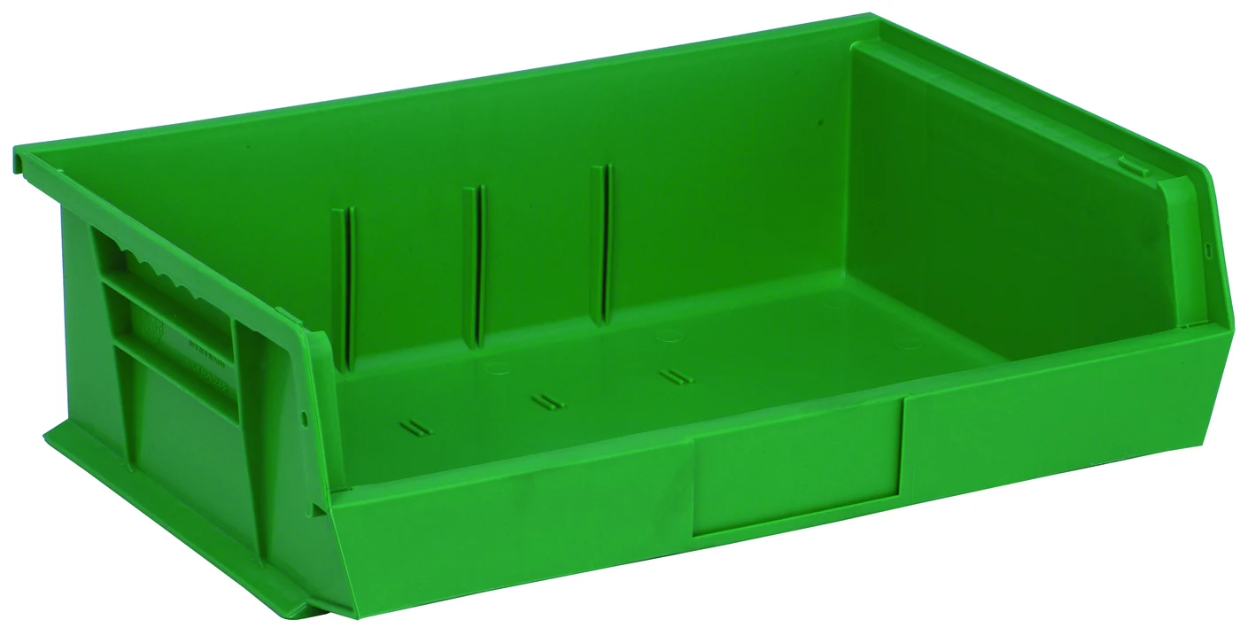 Quantum QUS245GNCS Stack & Hang Bin, 16-1/2"W x 10-7/8"D x 5"H, 65 lb capacity, Green, Case of 6