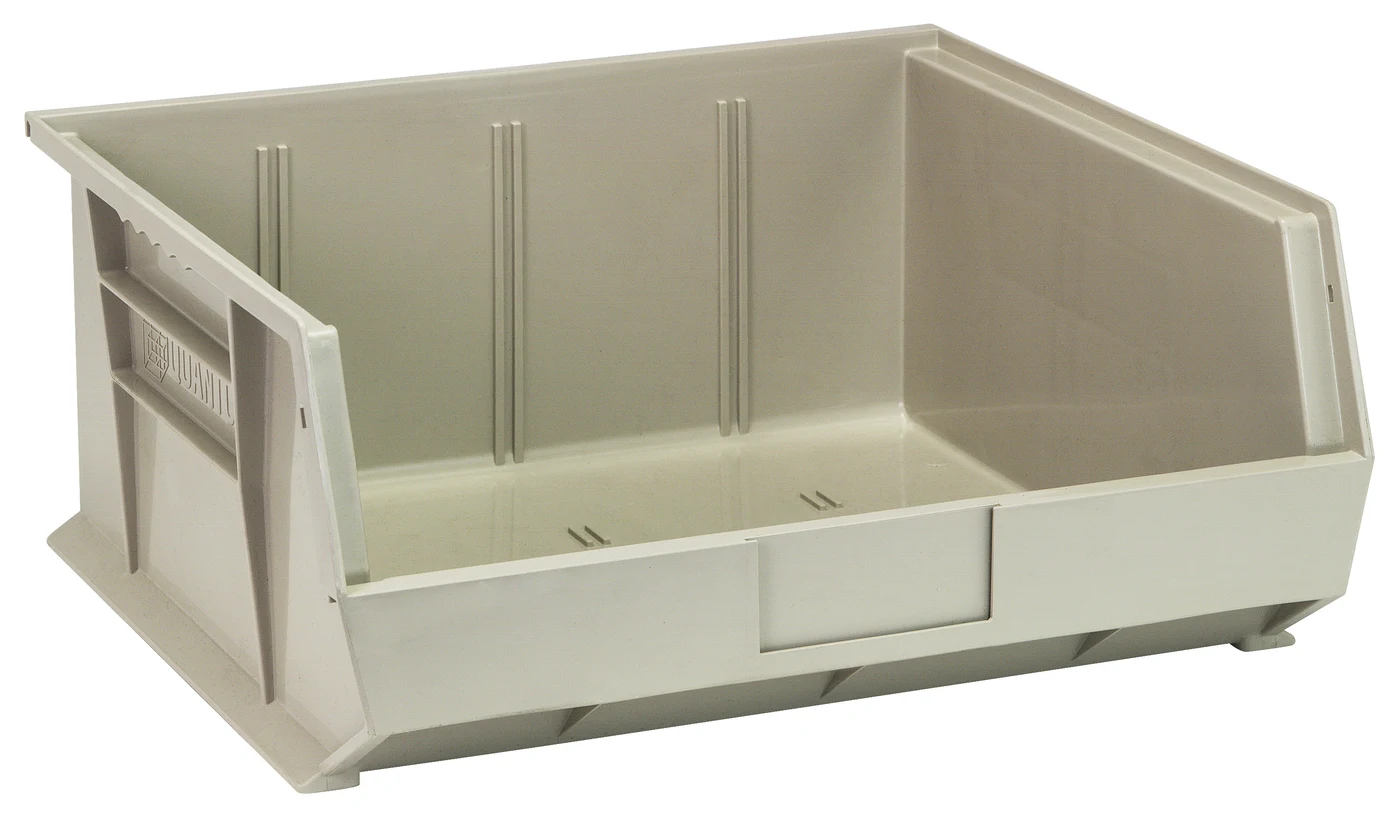 Quantum QUS250SNCS Stack & Hang Bin, 16-1/2"W x 14-3/4"D x 7"H, 80 lb capacity, Stone, Case of 6