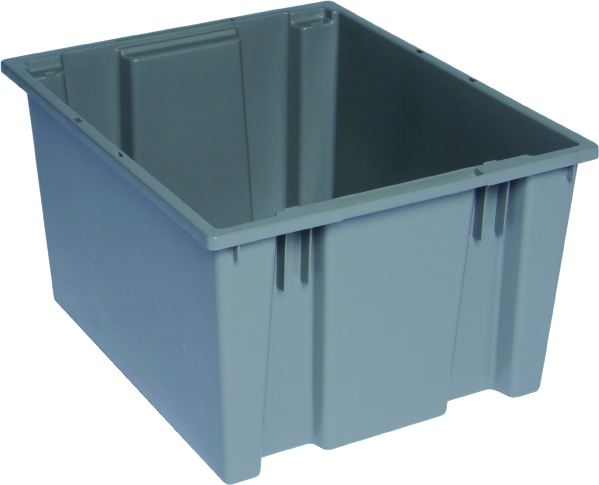 Quantum SNT195GY Stack and Nest Tote, 19-1/2"D x 15-1/2"W x 13"H, Gray