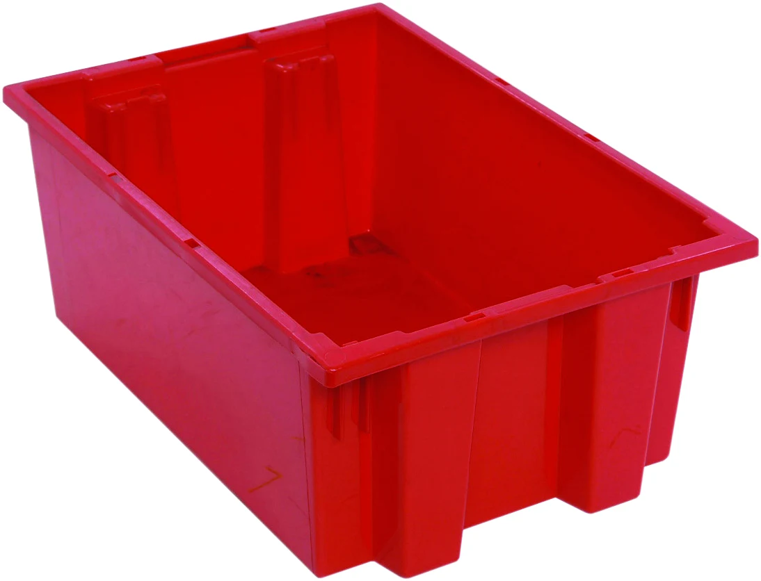 Quantum SNT200RD Stack and Nest Tote, 19-1/2"D x 13-1/2"W x 8"H, Red