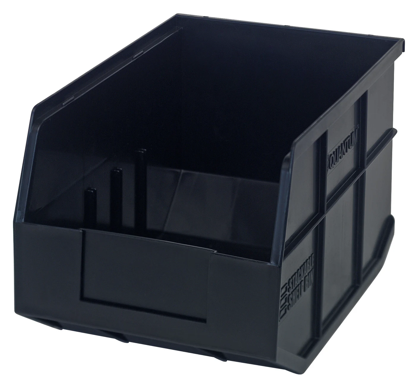 Quantum SSB423BKCS Stackable Shelf Bin, 8-1/4"W x 12"D x 7"H, Black, Case of 6