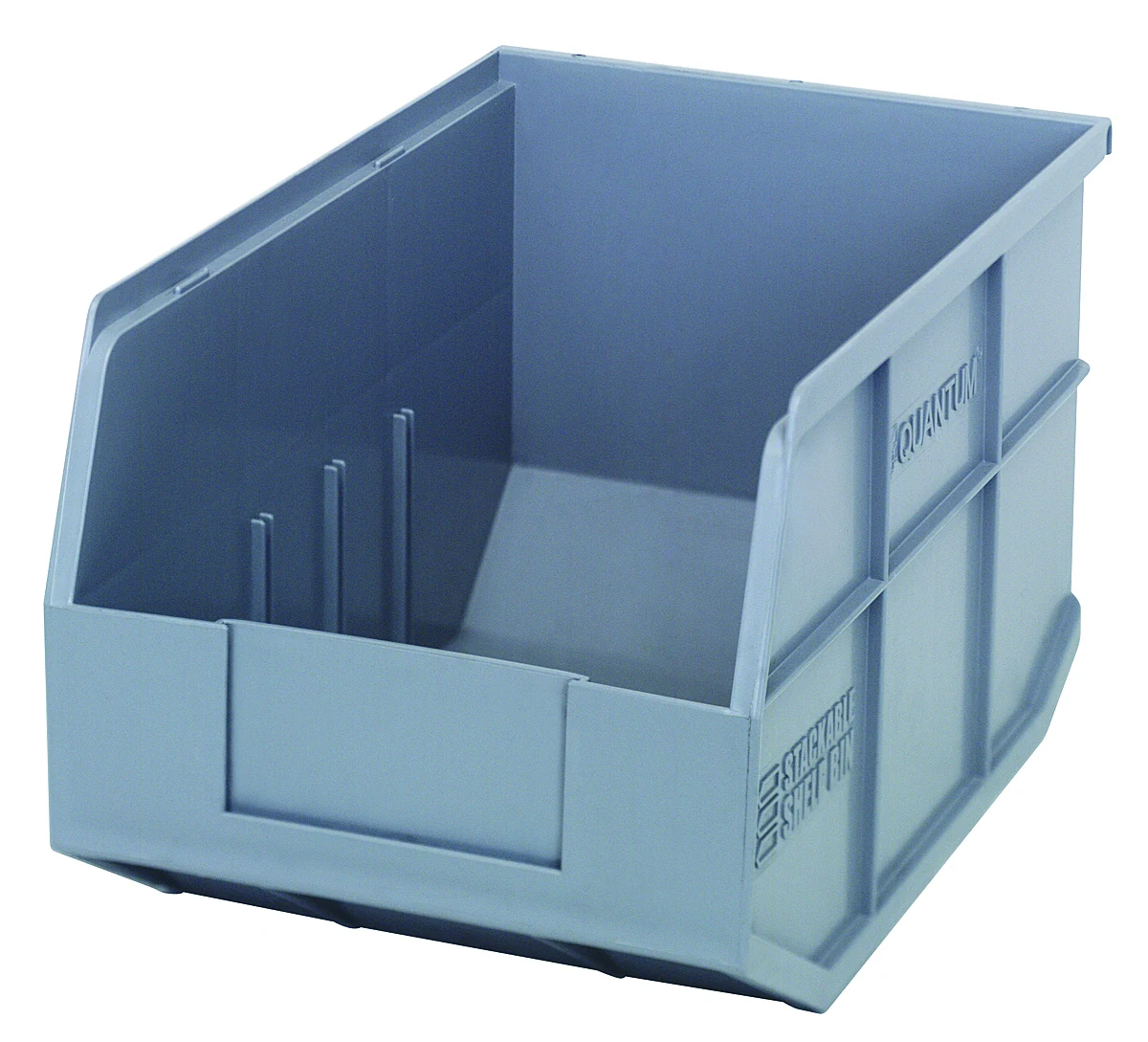 Quantum SSB423GYCS Stackable Shelf Bin, 8-1/4"W x 12"D x 7"H, Gray, Case of 6