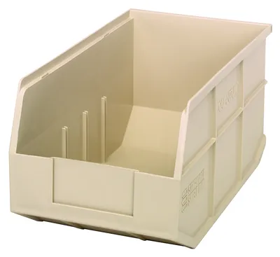 Quantum SSB443IVCS Stackable Shelf Bin, 8-1/4"W x 14"D x 7"H, Ivory, Case of 12