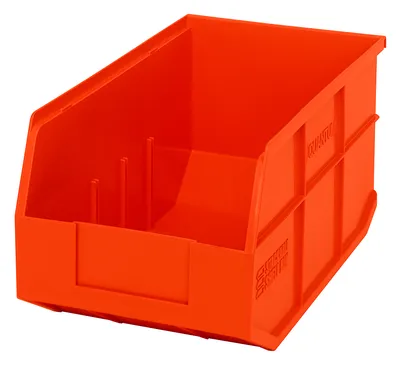 Quantum SSB443ORCS Stackable Shelf Bin, 8-1/4"W x 14"D x 7"H, Orange, Case of 12