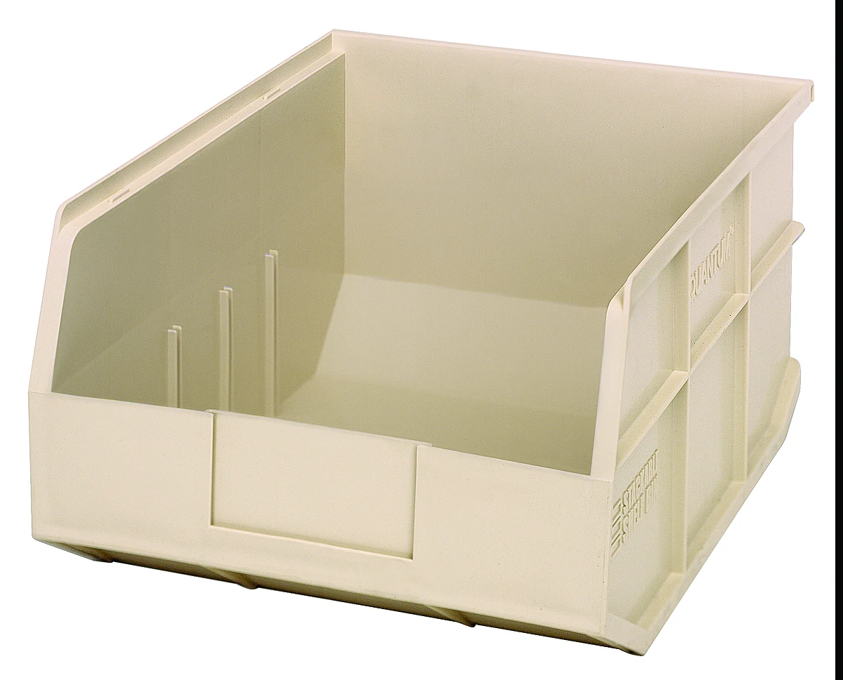 Quantum SSB445IVCS Stackable Shelf Bin, 11"W x 14"D x 7"H, Ivory, Case of 6