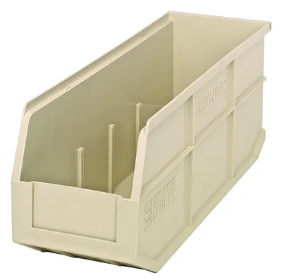 Quantum SSB461IVCS Stackable Shelf Bin, 6"W x 18"D x 7"H, Ivory, Case of 6