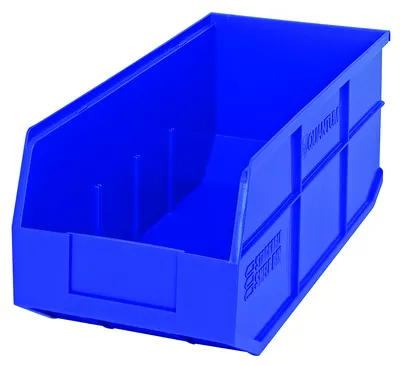 Quantum SSB463BLCS Stackable Shelf Bin, 8-1/4"W x 18"D x 7"H, Blue, Case of 6