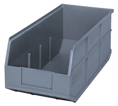 Quantum SSB463GYCS Stackable Shelf Bin, 8-1/4"W x 18"D x 7"H, Gray, Case of 6