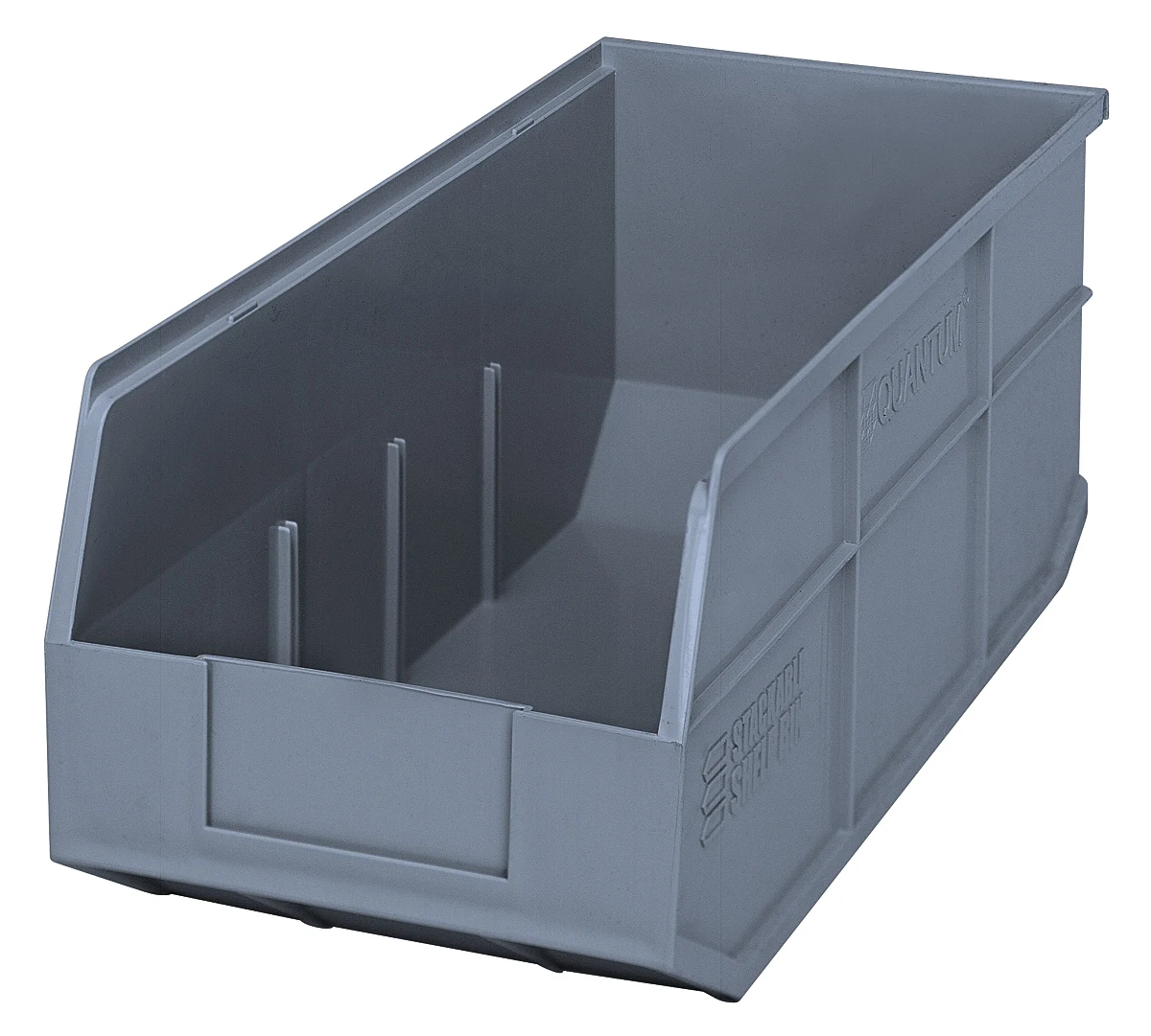 Quantum SSB463GYCS Stackable Shelf Bin, 8-1/4"W x 18"D x 7"H, Gray, Case of 6