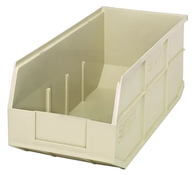Quantum SSB463IVCS Stackable Shelf Bin, 8-1/4"W x 18"D x 7"H, Ivory, Case of 6
