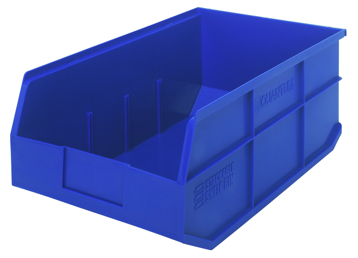 Quantum SSB465BLCS Stackable Shelf Bin, 11"W x 18"D x 7"H, Blue, Case of 6