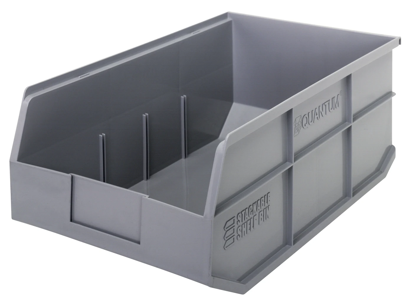 Quantum SSB465GYCS Stackable Shelf Bin, 11"W x 18"D x 7"H, Gray, Case of 6