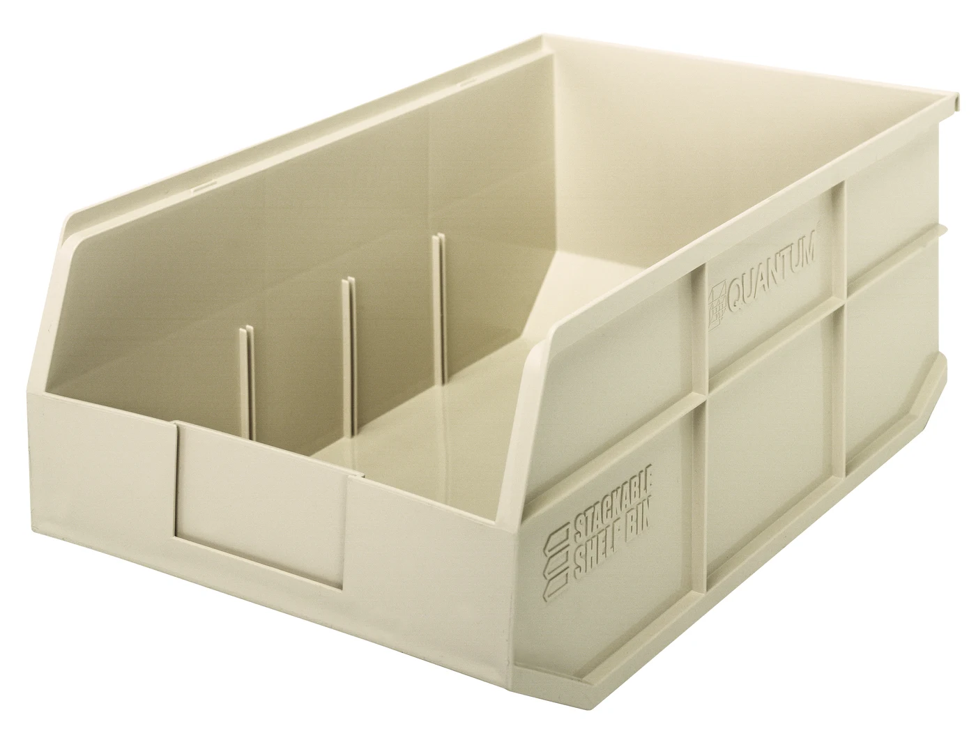 Quantum SSB465IVCS Stackable Shelf Bin, 11"W x 18"D x 7"H, Ivory, Case of 6