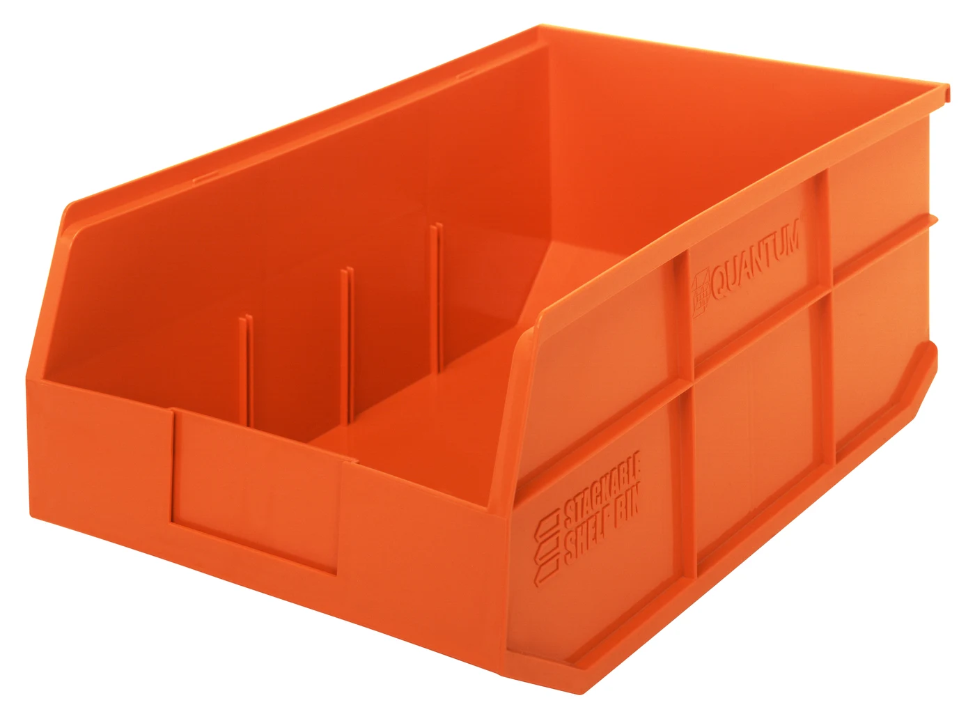 Quantum SSB465ORCS Stackable Shelf Bin, 11"W x 18"D x 7"H, Orange, Case of 6