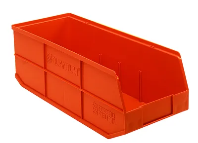 Quantum SSB483ORCS Stackable Shelf Bin, 8-1/4"W x 20-1/2"D x 7"H, Orange, Case of 6