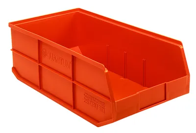 Quantum SSB485ORCS Stackable Shelf Bin, 11"W x 20-1/2"D x 7"H, Orange, Case of 6