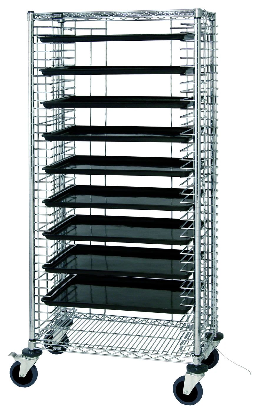 Quantum TC-39CO Mobile Tray Cart, 18"W x 30"D x 69"H, 39 ESD Trays capacity, Chrome/ESD