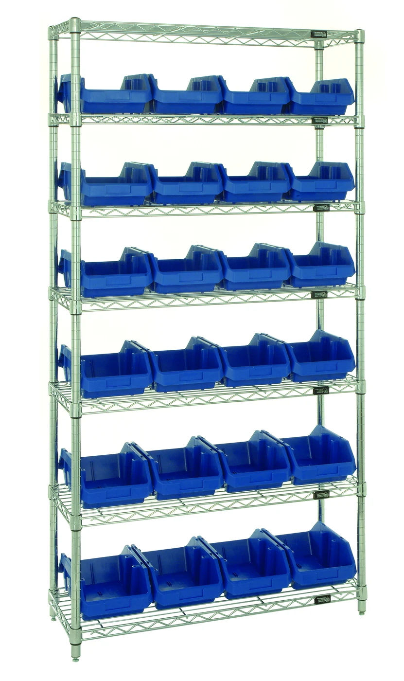 Quantum W7-12-24BL Stationary Bin System Unit, 12-1/2"L x 8-3/8"W x 5"H, 800 lb capacity, Chrome