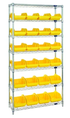 Quantum W7-12-24YL Stationary Bin System Unit, 12-1/2"L x 8-3/8"W x 5"H, 800 lb capacity, Chrome