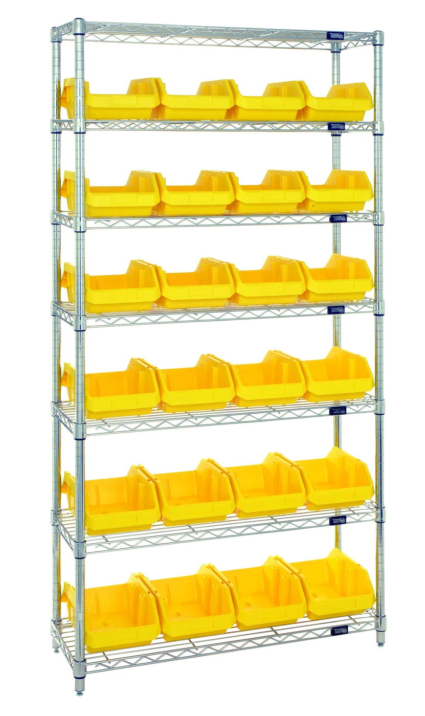 Quantum W7-12-24YL Stationary Bin System Unit, 12-1/2"L x 8-3/8"W x 5"H, 800 lb capacity, Chrome