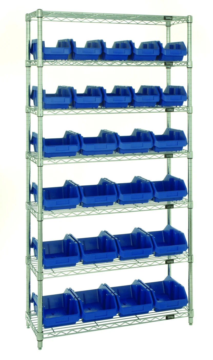 Quantum W7-12-26BL Stationary Bin System Unit, 12-1/2"L x 6-5/8"W x 5"H, 800 lb capacity, Chrome