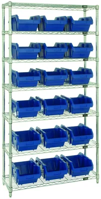 Quantum W7-14-18BL Stationary Bin System Unit, 14"L x 9-1/4"W x 6-1/2"H, 800 lb capacity, Chrome