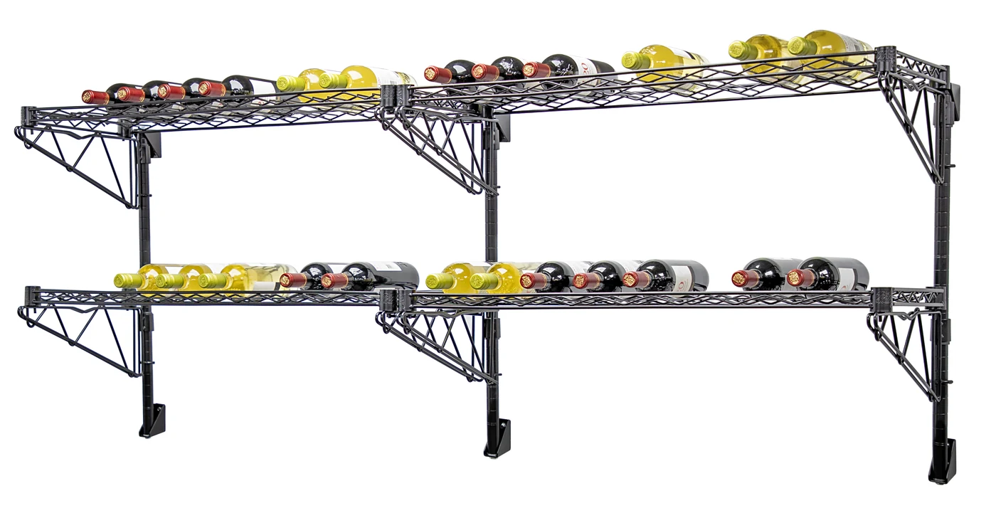 Quantum WC34-1448WBK-4 Cantilever Double Wine Shelf Post Wall Mount, 48"D x 14"W, 96 bottles capacity, Black