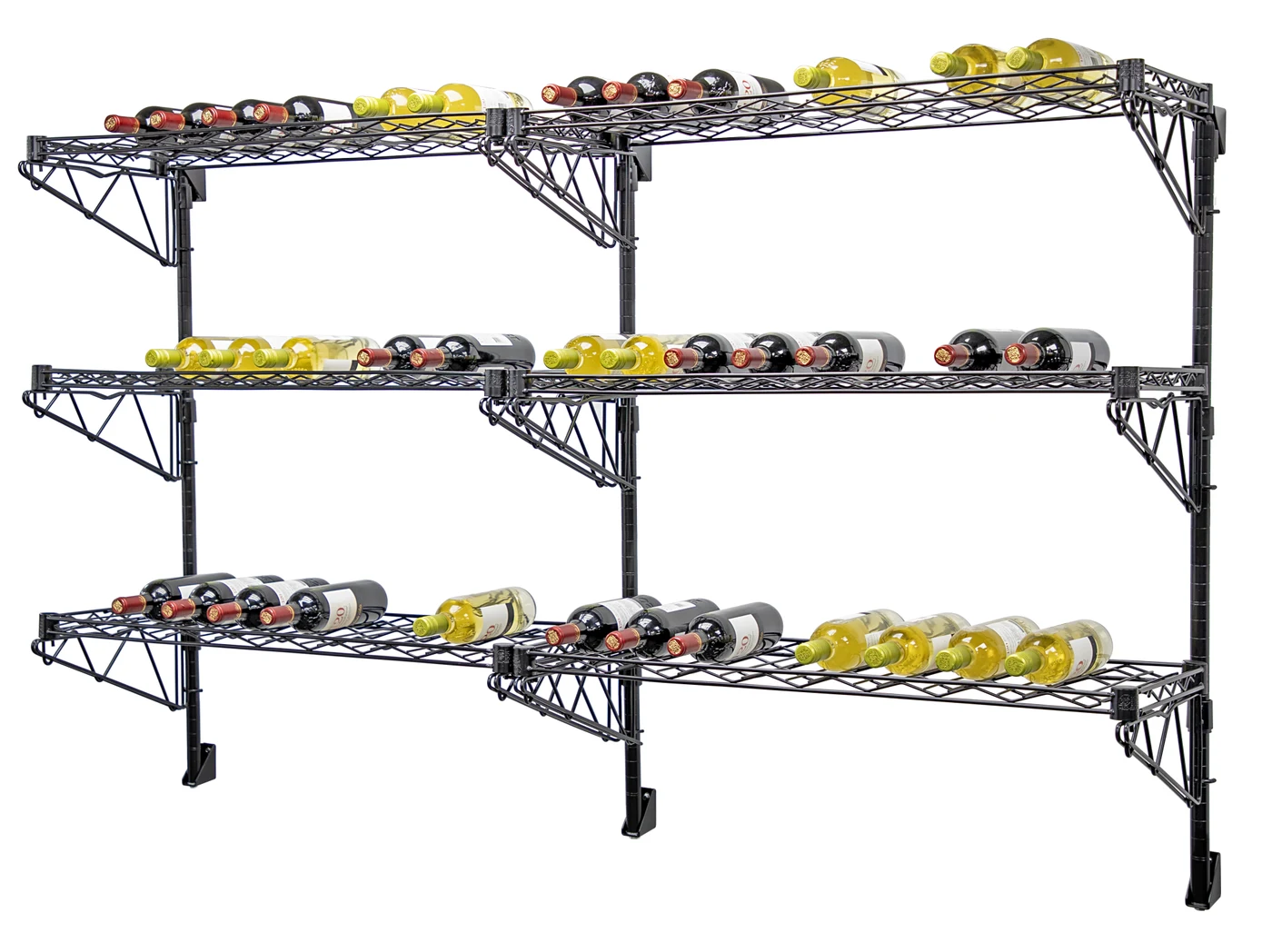 Quantum WC34-1448WBK-6 Cantilever Double Wine Shelf Post Wall Mount, 48"D x 14"W, 96 bottles capacity, Black