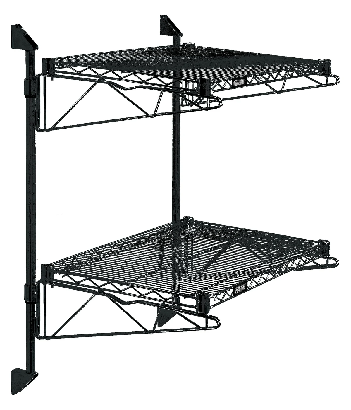 Quantum WC34-CB1248BK Cantilever Double Shelf Post Wall Mount, 48"D x 12"W, Black